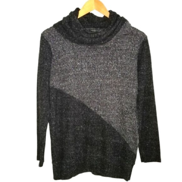 𝅺ROOTS Color Block Grey Cotton Cowl Neck Cotton Long Sleeves Sweater Size Small - Picture 1 of 14
